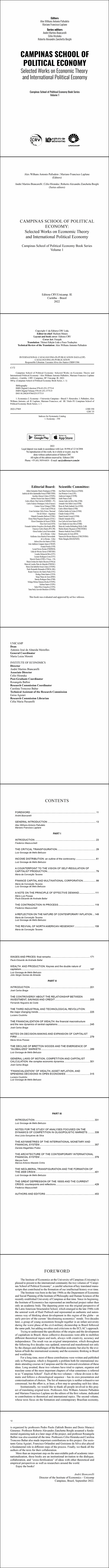 CAMPINAS SCHOOL OF POLITICAL ECONOMY <BR> Selected Works on Economic Theory and International Political Economy <BR> Campinas School of Political Economy Book Series Volume 1